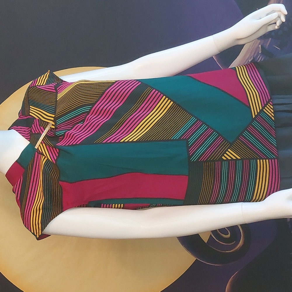 Worthington Black Sleeveless Print Colorful Top M Medium